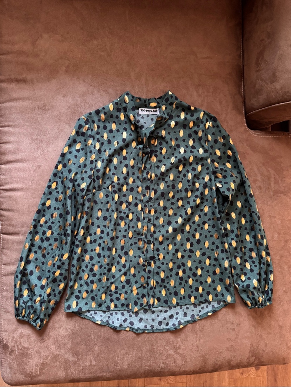EcoWish Green Printed Button-Up Blouse NWT Size Small
